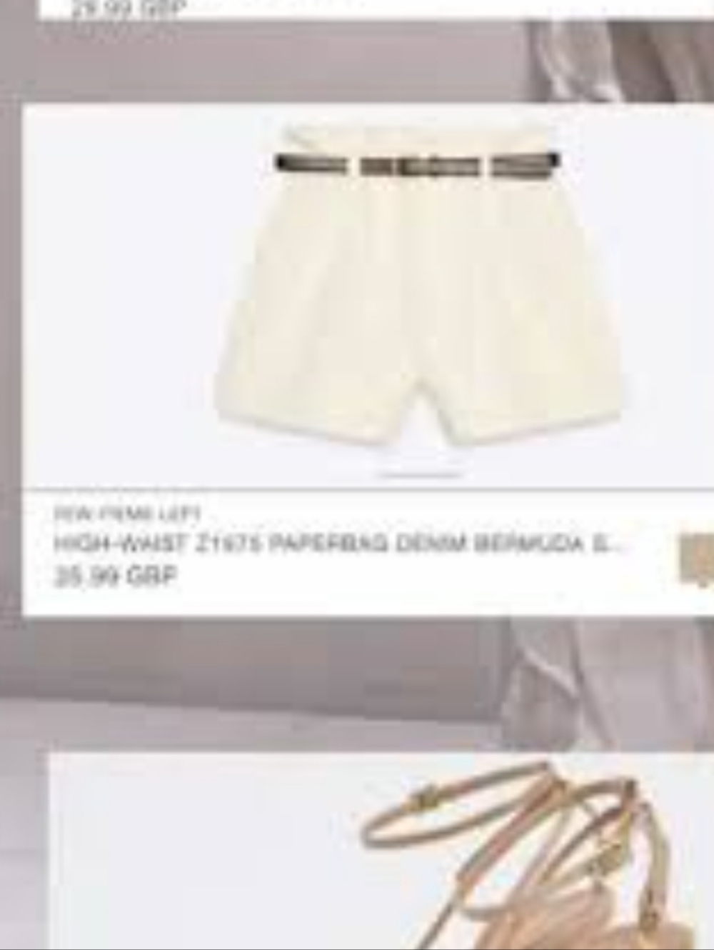 LOOKING FOR- Zara CREAM Denim Paperbag Shorts with Brown Belt